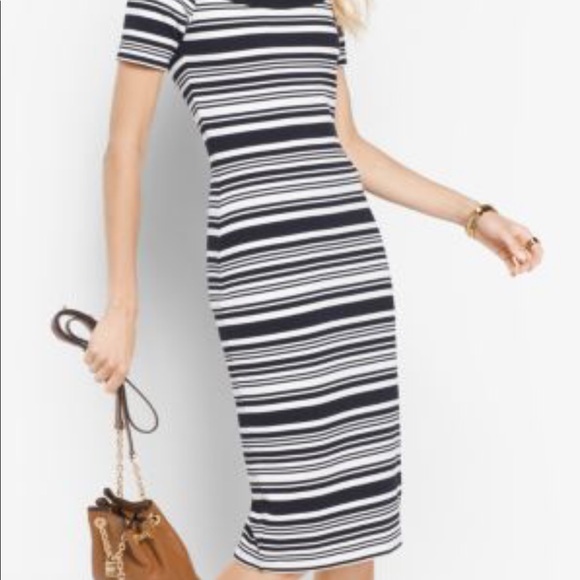 Michael Kors STRIPED OFF-THE-SHOULDER SHEATH DRESS - Picture 8 of 15